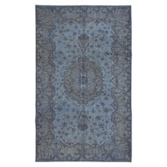 Tappeto blu navy 6x9.6 Ft fatto a mano per il soggiorno, tappeto turco moderno