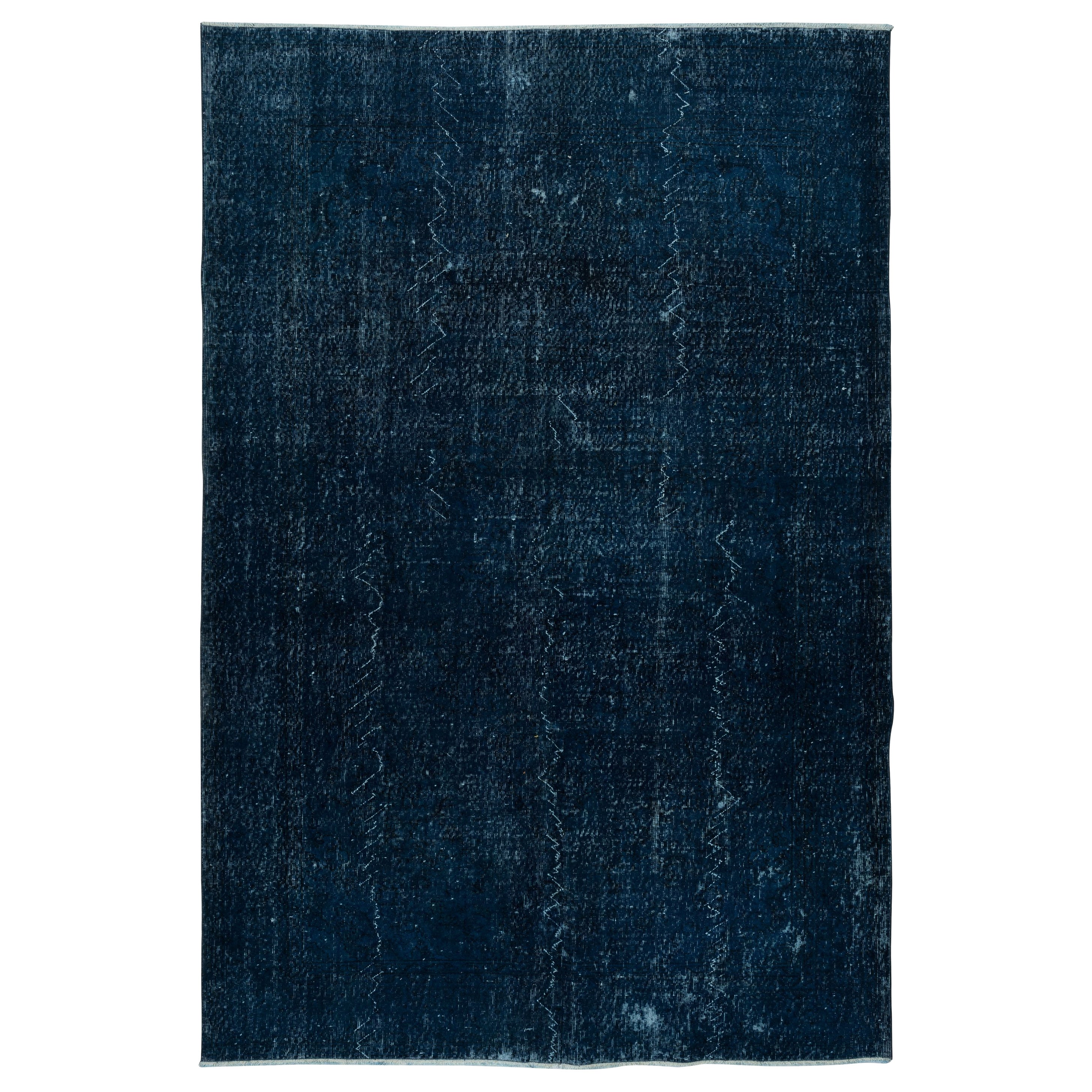 7x10.4 Ft Overdyed Wool Navy Blue Rug, Handmade in Turkey, Modern Large Carpet