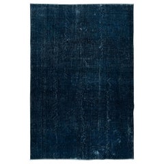 Alfombra de lana teñida azul marino, 7x10,4 pies, hecha a mano en Turquía, alfombra grande moderna