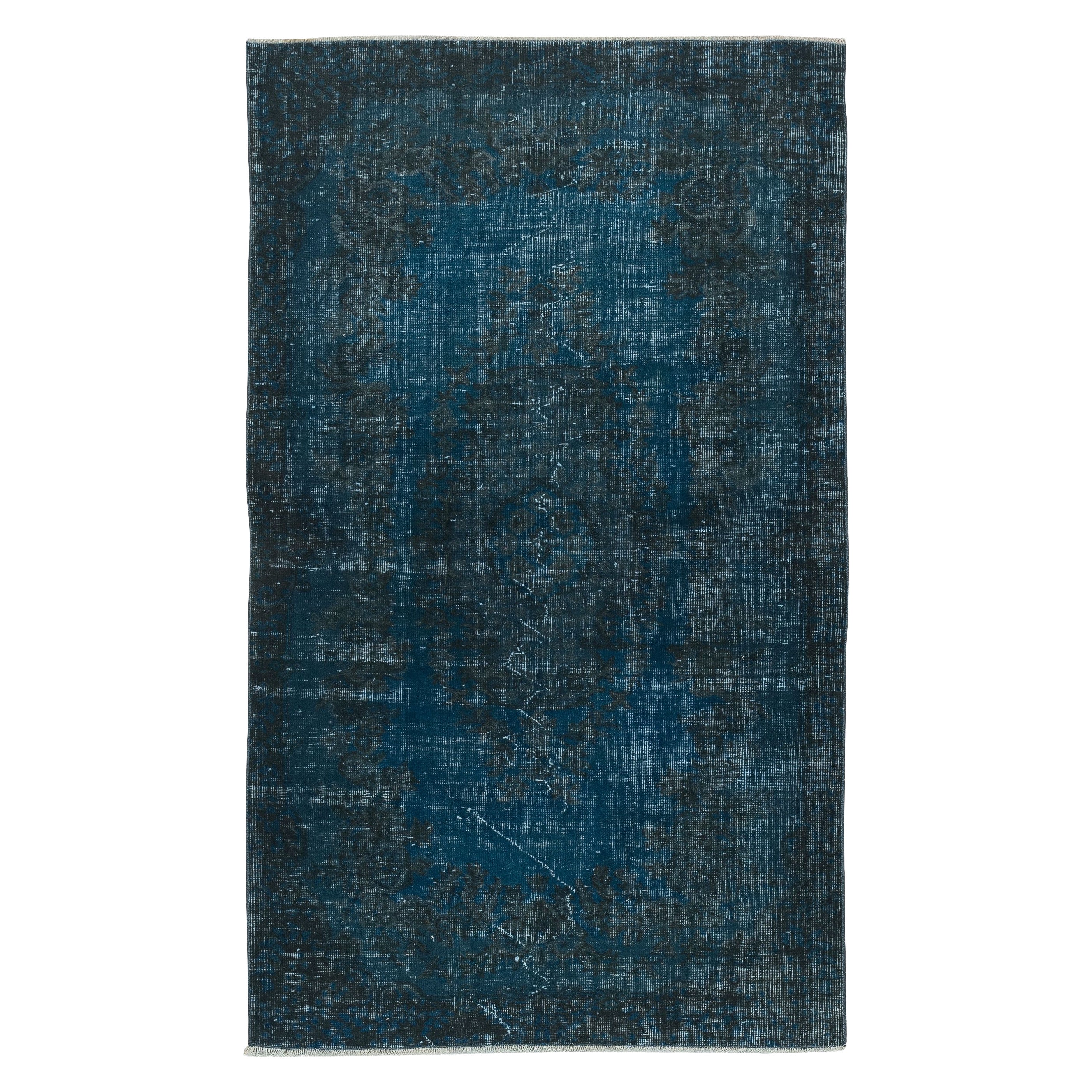 4x6.5 Ft Contemporary Area Rug in Dark Blue Color, Hand-knotted in Turkey