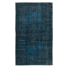 Tappeto per l'area contemporanea 4x6.5 Ft in colore blu scuro, annodato a mano in Turchia