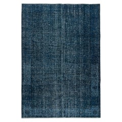 Alfombra de lana turca hecha a mano de 5,5 x 8,2 pies en azul marino. Tamaño de la habitación Revestimiento del suelo