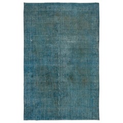7.5x11.8 Ft Contemporary Handmade Turkish Area Rug Over-Dyed in Teal Blue Color
