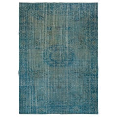 Tealblauer Teal-Teppich in 6,5x9.2 Ft für moderne Inneneinrichtung, handgefertigt in der Türkei