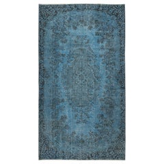 Moderner 4,7x8.4 Ft Blauer Teppich mit Medaillon-Design, handgefertigt in der Türkei