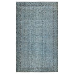 6.5x10.8 Ft Tapis surteint de couleur bleue. Tapis turc fait main avec design floral