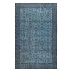 6.6x10.2 Ft Tappeto moderno fatto a mano in lana turca di colore blu con design floreale