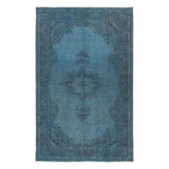 5x8.3 Ft Tappeto turco Shabby Chic fatto a mano di colore blu con design a medaglione