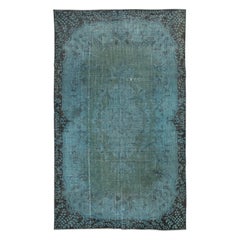 6.4x10.7 Ft Blue Color Area Rug with Medallion Design. Handmade in Turkey