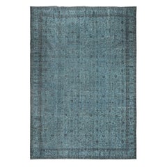 9.2x13.2 Ft Tappeto moderno a motivi floreali in blu, annodato a mano in Turchia