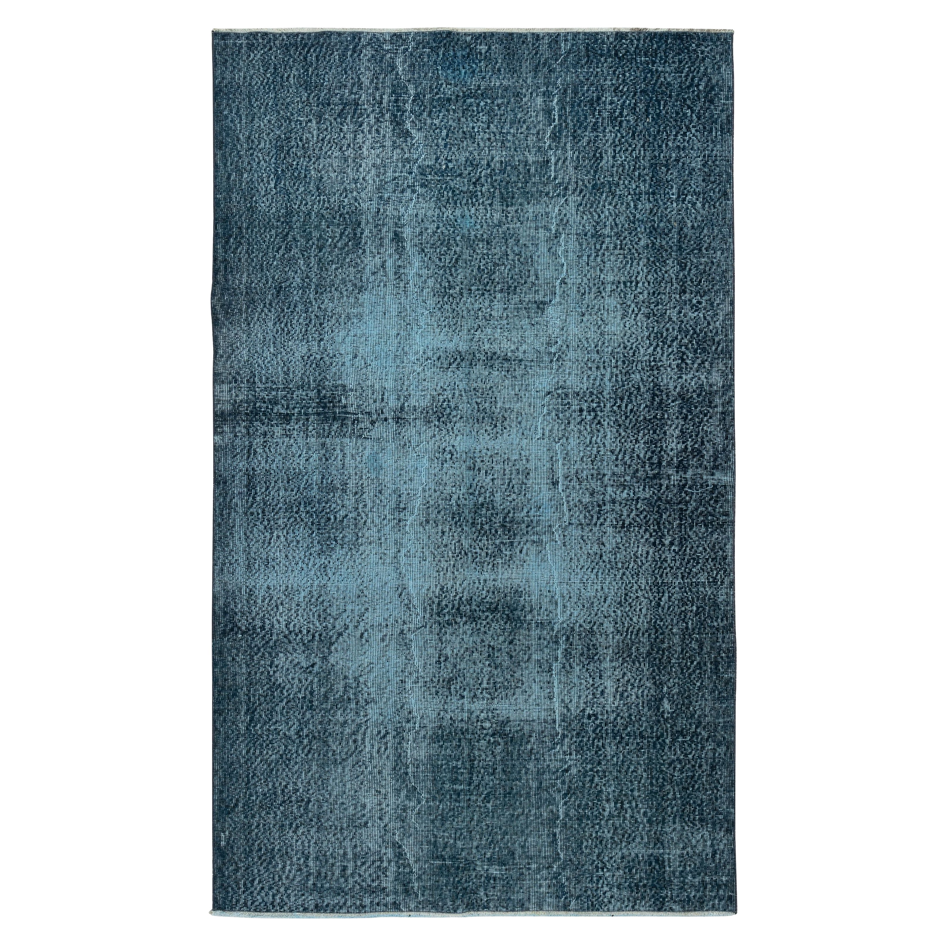 5x8.3 Ft Modern Area Rug Overdyed in Solid Blue, Hand-knotted in Turkey
