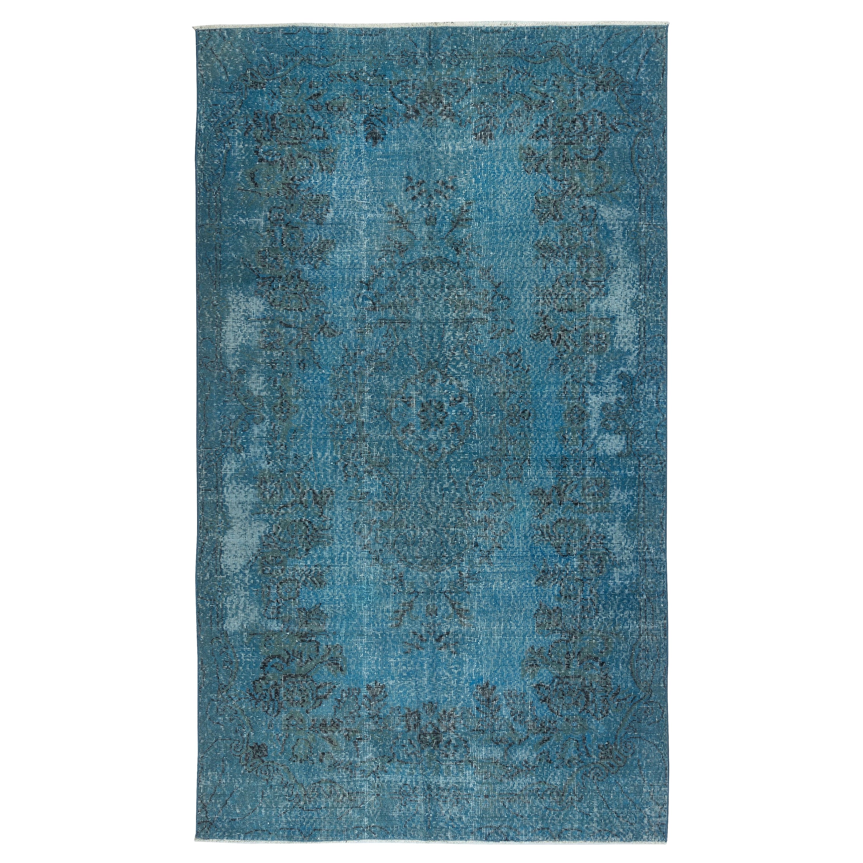 5.4x9.3 Ft Contemporary Handmade Shabby Chic Turkish Blue Color Wool Area Rug