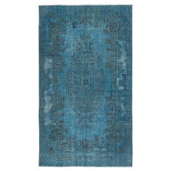 Tappeto a mano contemporaneo Shabby Chic Turco Colore Blu Lana 5.4x9.3 Ft