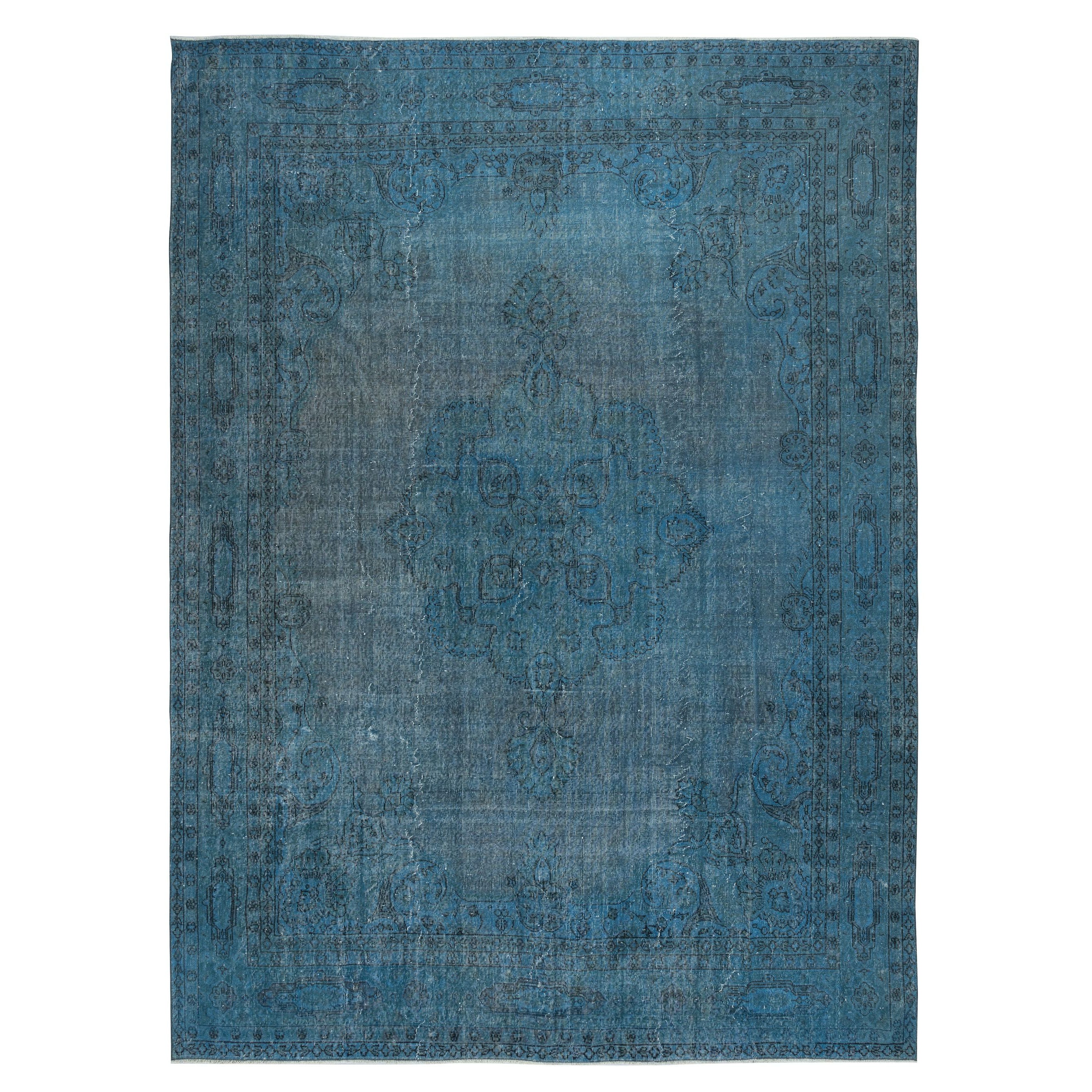 9x12.2 Ft Hand Knotted Blue Color Large Area Rug, Modern Handmade Turkish Carpet