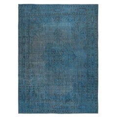 Tappeto di grandi dimensioni 9x12.2 Ft annodato a mano di colore blu, tappeto turco moderno fatto a mano