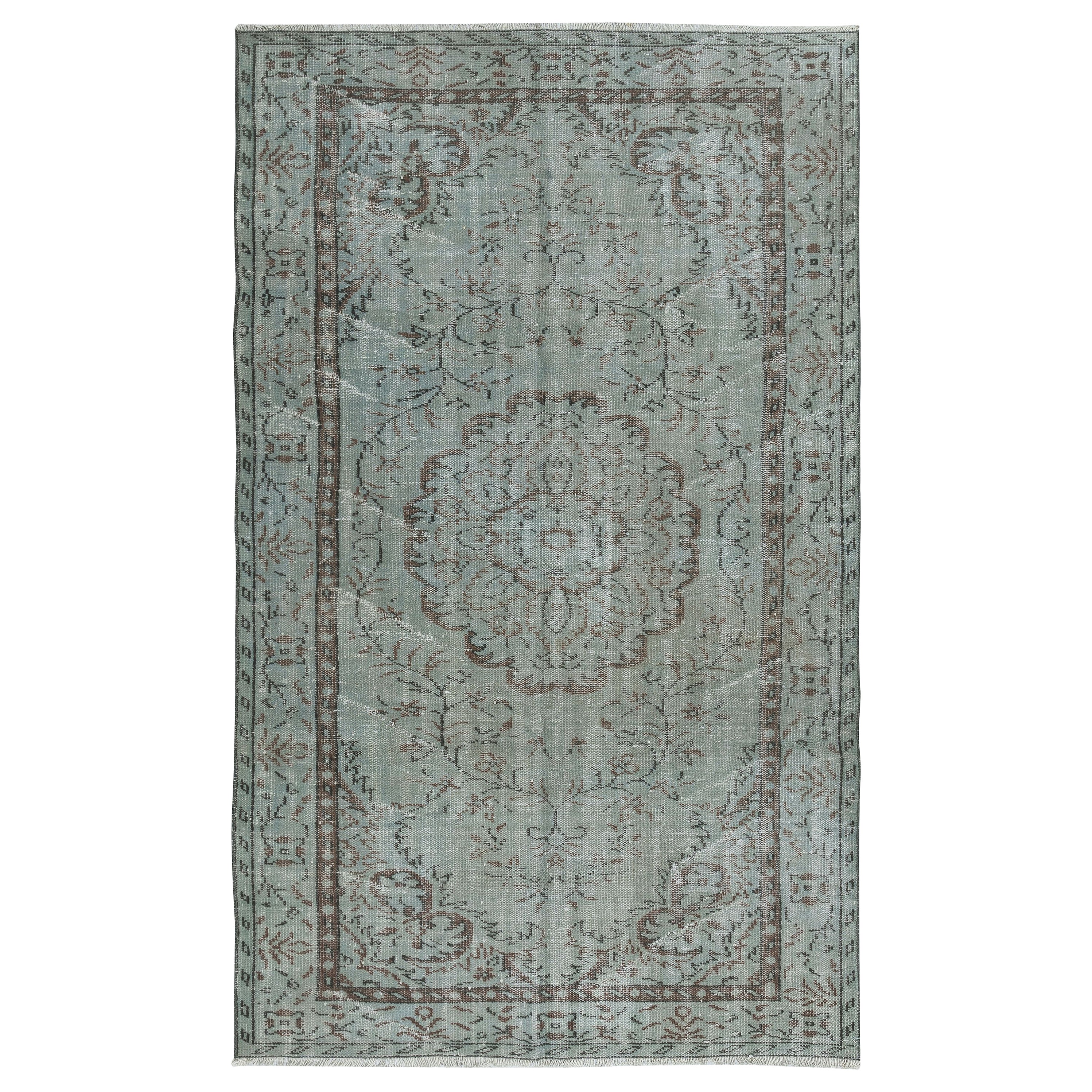 5.3x8.4 Ft Vintage Turkish Area Rug redyed in Blue Color for modern interiors