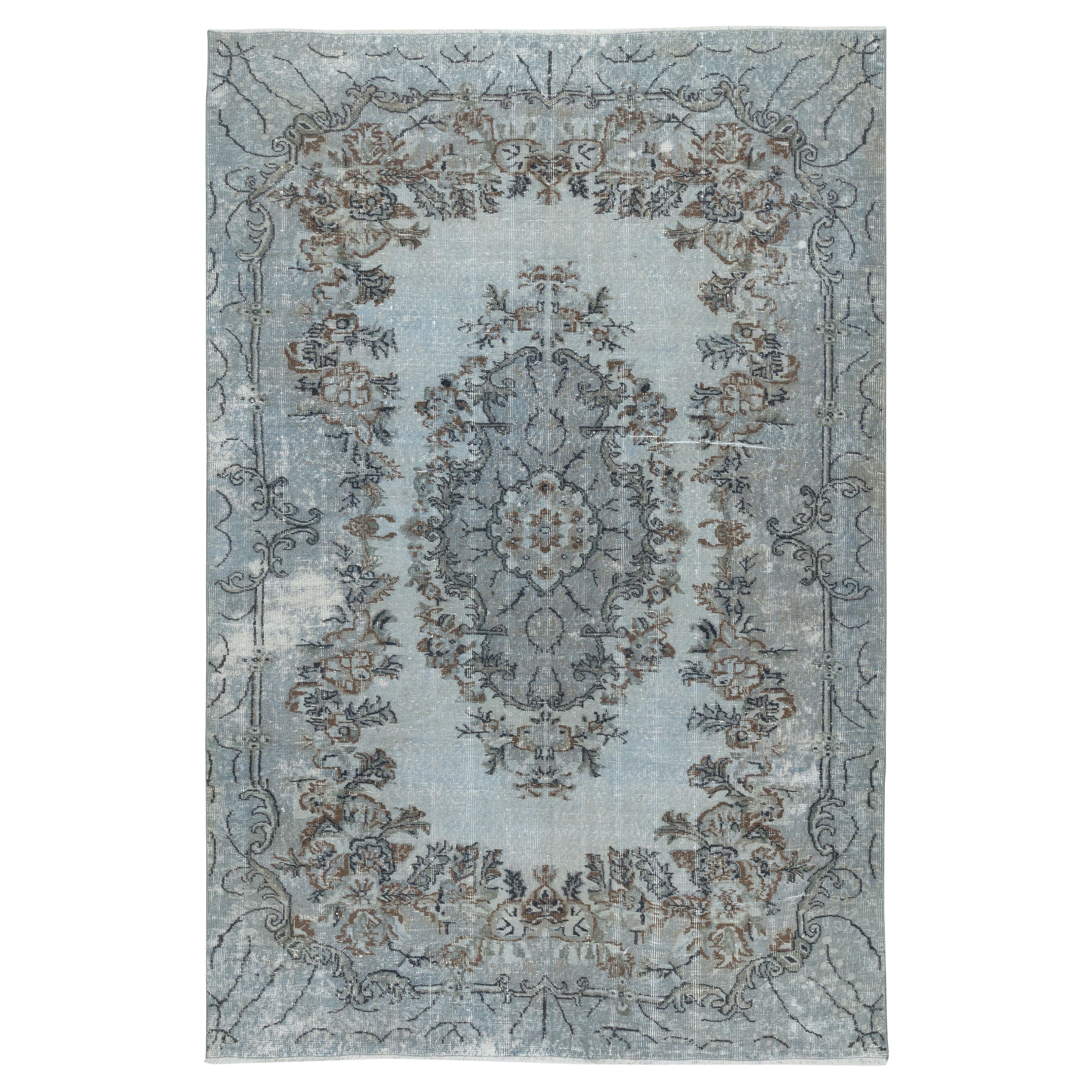 6.3x9.6 Ft Soft Blue Color Area Rug with Medallion Design. Handmade in Turkey