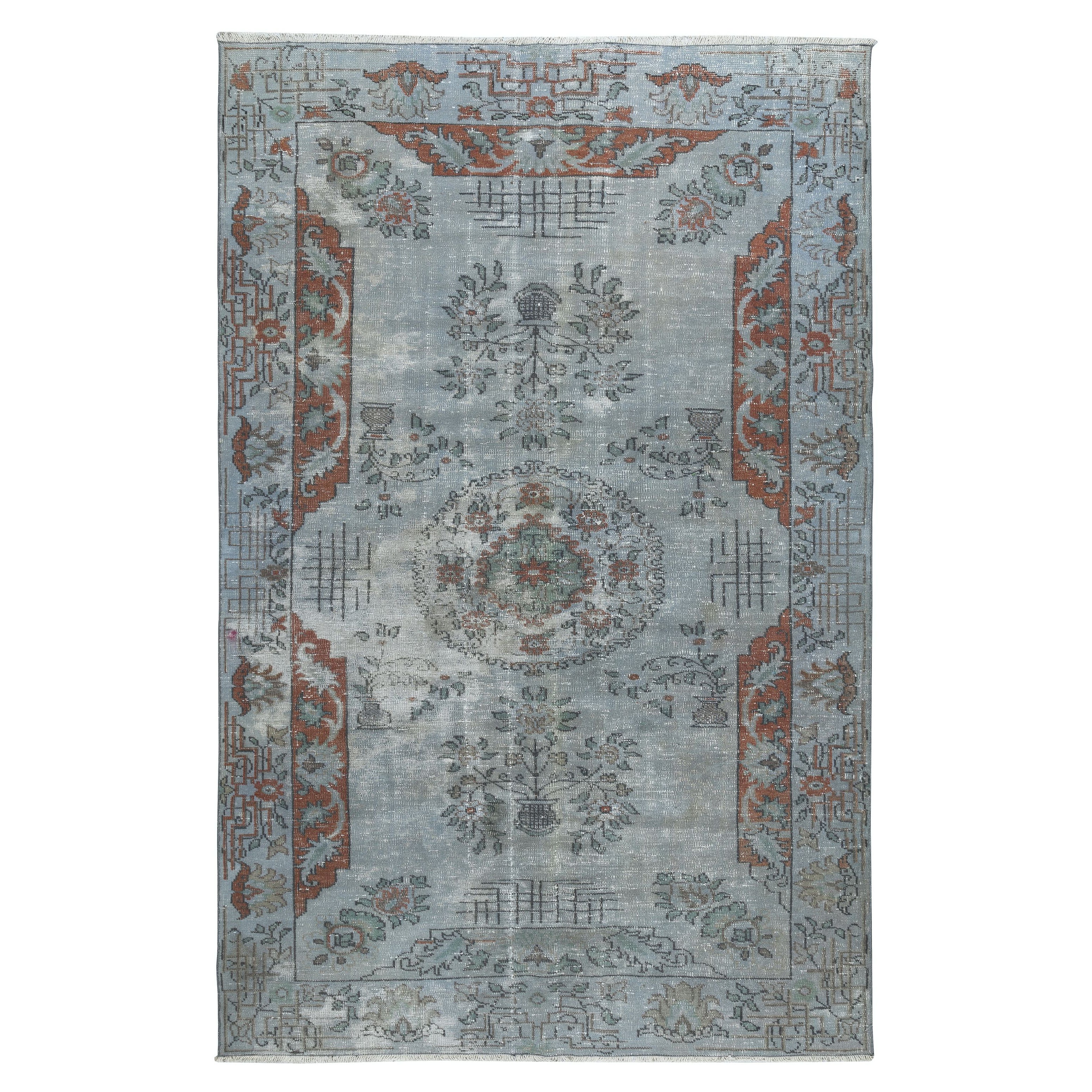 6.5x10 pieds Tapis de sol turc vintage teinté en bleu pour les intérieurs modernes