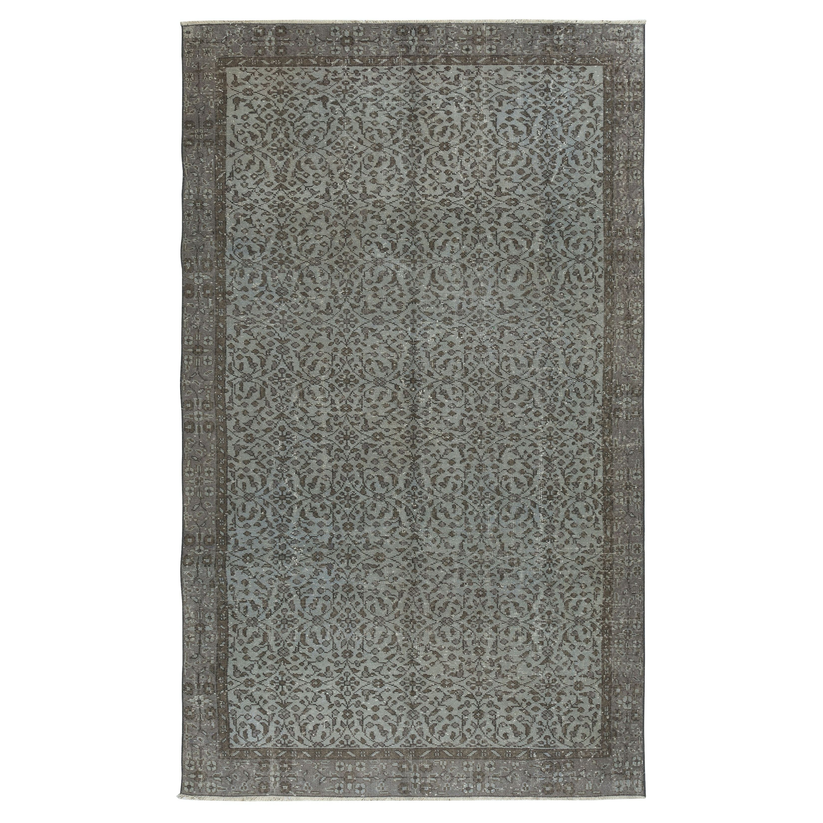 5.3x9 Ft Blue Color Wool Area Rug with Floral Design, Handmade in Turkey