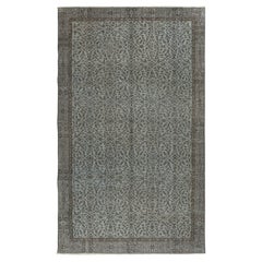 5.3x9 Ft Blue Color Wool Area Rug with Floral Design, Handmade in Turkey