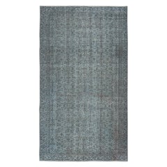 5x9 Ft Moderner blauer handgefertigter Teppich aus türkischer Wolle mit Blumenmuster