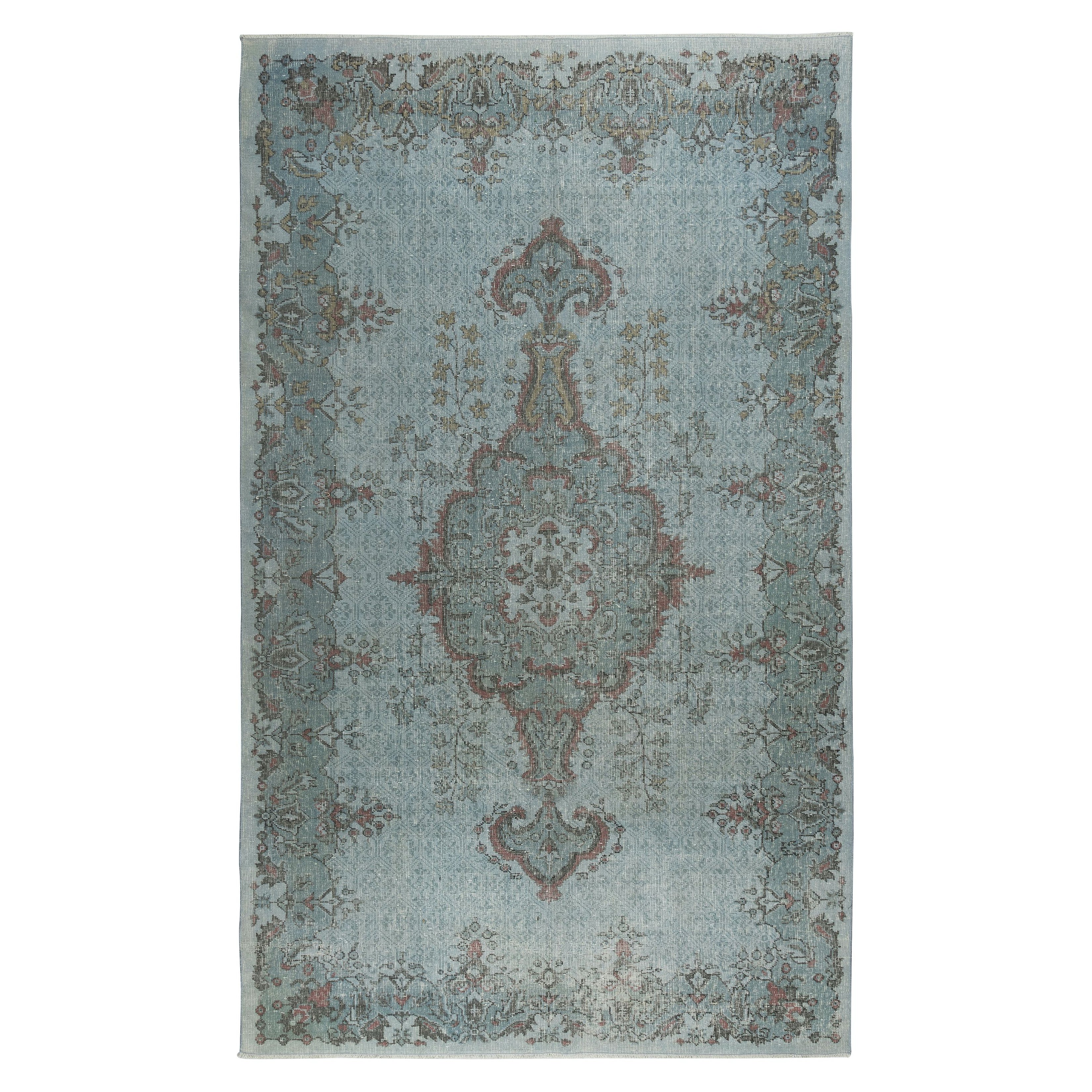 Moderner Teppich in Hellblau mit 6.2x10 Ft Medaillon-Design, handgefertigt in der Türkei im Angebot