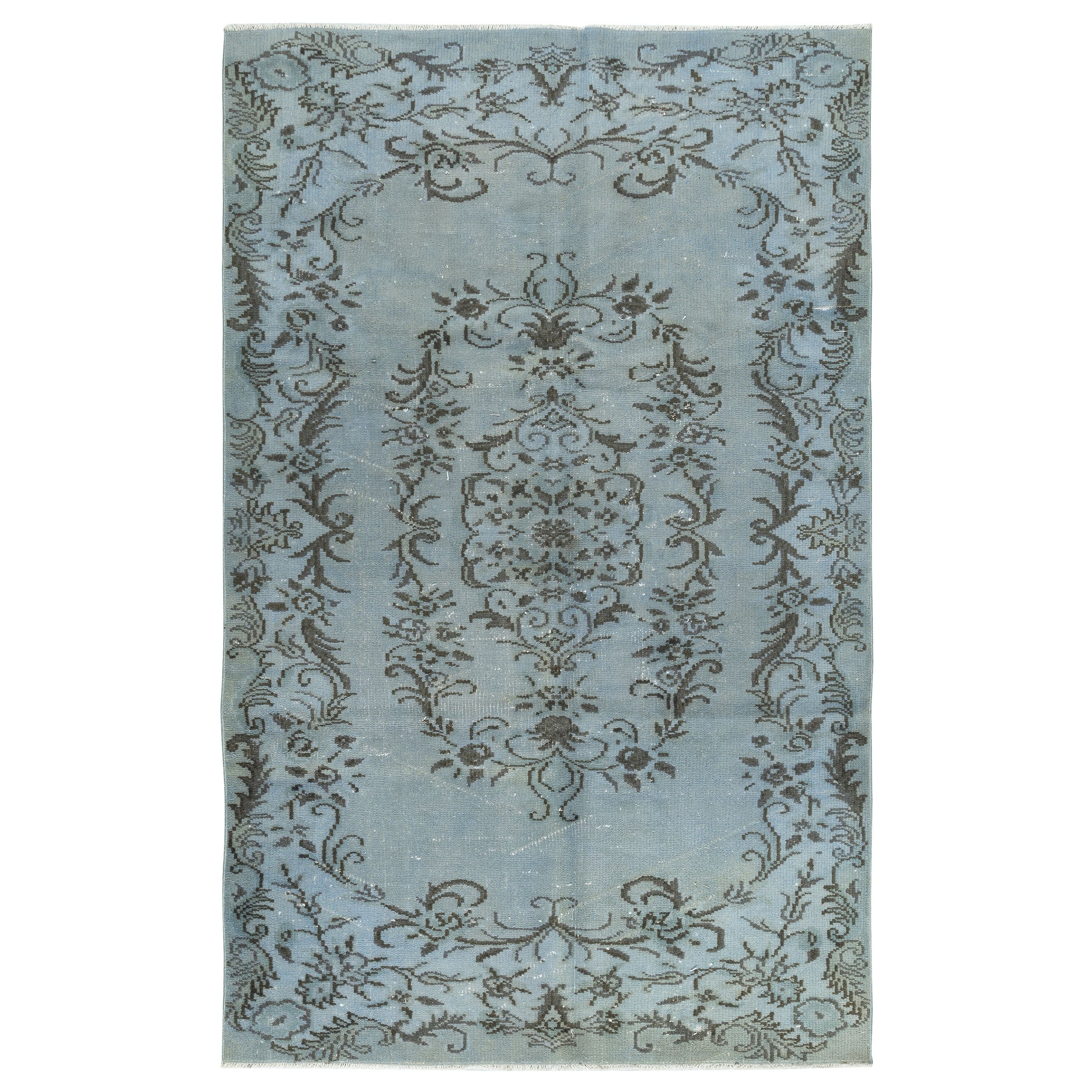 5.3x8.4 Ft Modern Handmade Blue Color Turkish Area Rug with Medallion Design