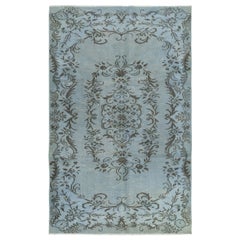 5.3x8.4 Ft Modern Handmade Blue Color Turkish Area Rug with Medallion Design