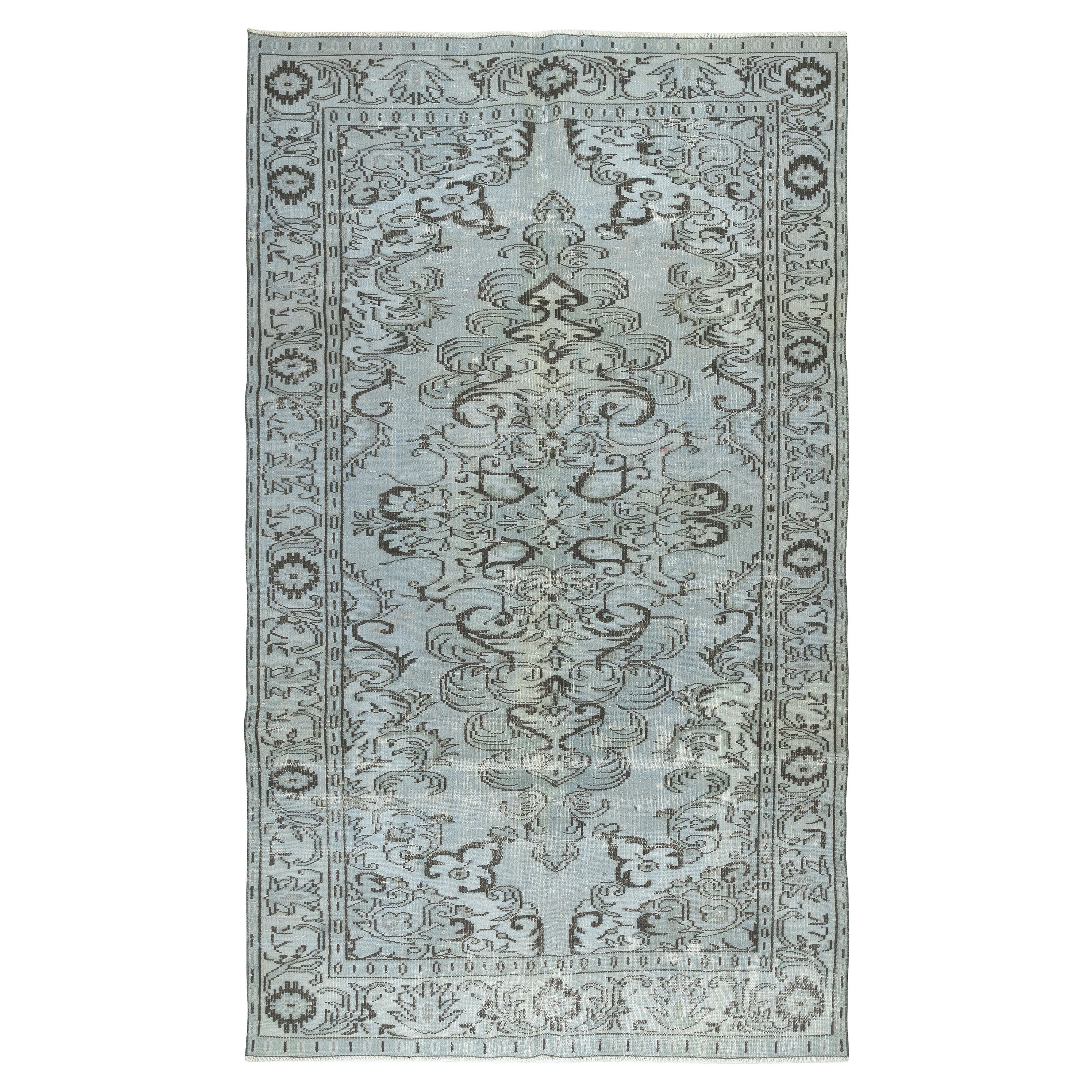 5.7x9.8 Ft Authentic Modern Handmade Turkish Wool Area Rug in Light Blue Color