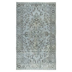 Alfombra de lana turca hecha a mano, moderna y auténtica, de color azul claro, 5,7x9,8 pies