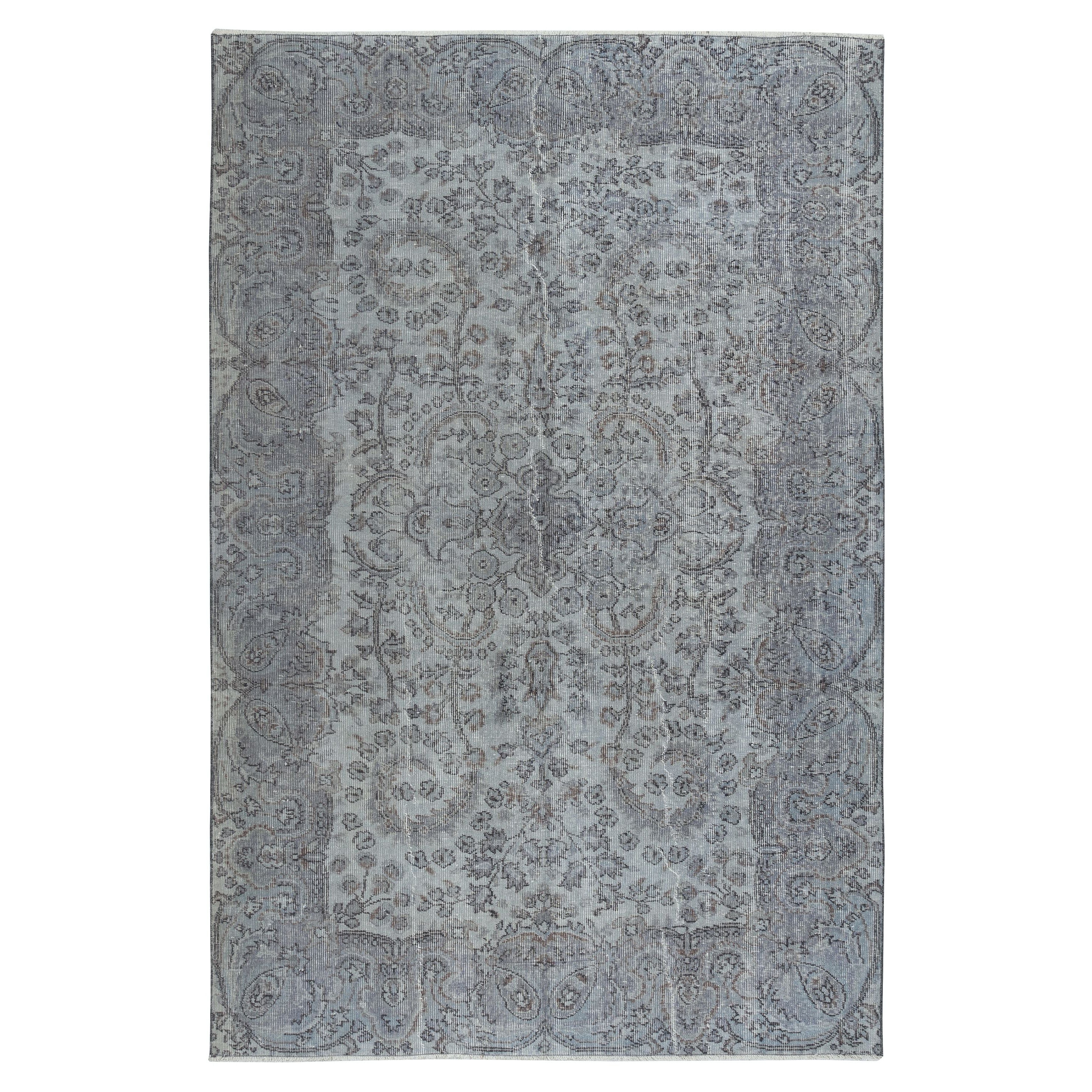 5.6x8.4 Ft Contemporary Handmade Turkish Wool Area Rug in Light Blue Color For Sale