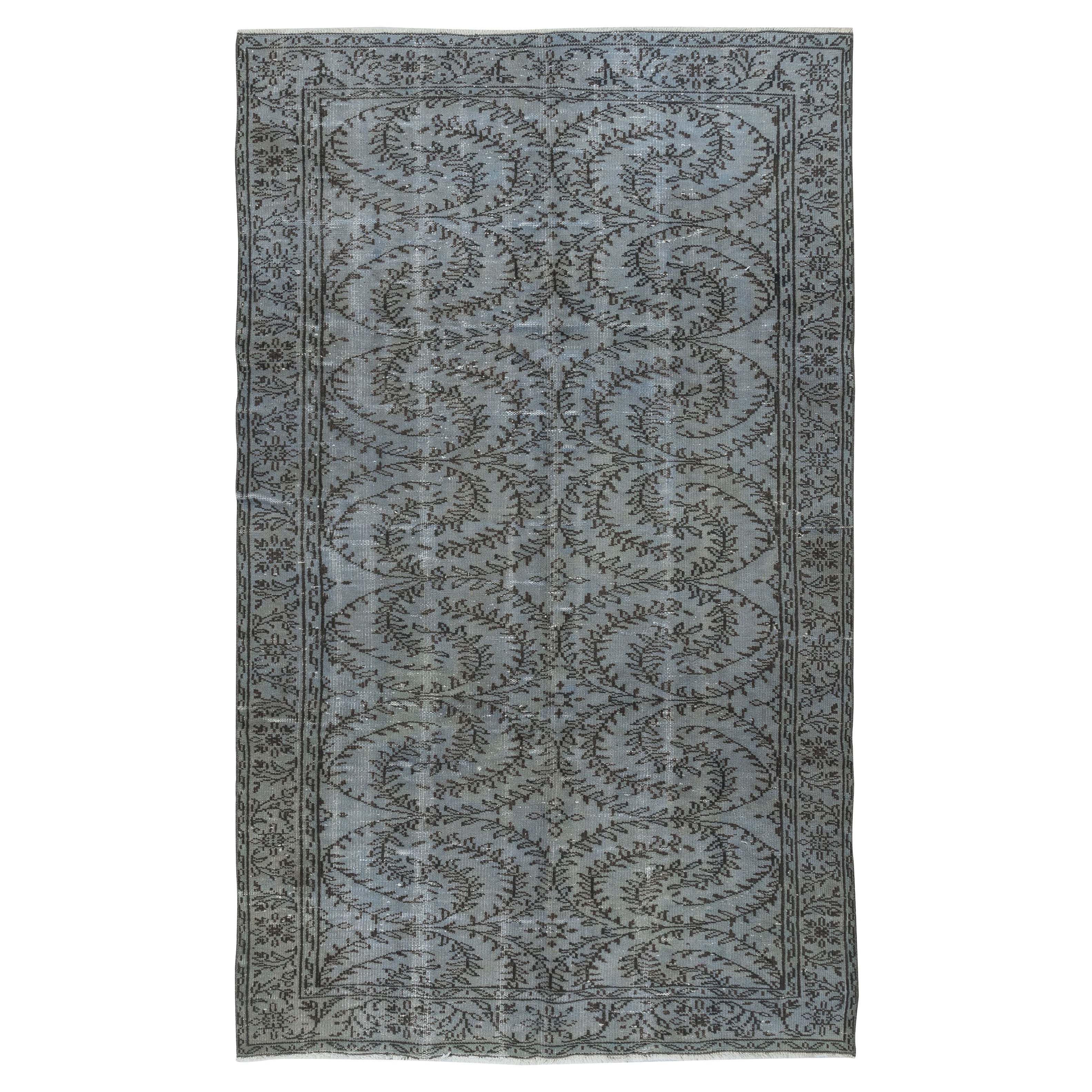 5.6x9 Ft Contemporary Handmade Turkish Wool Area Rug in Stone Blue Color