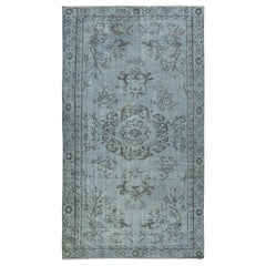 4.7x8.4 Ft Light Blue Color Handmade Turkish Wool Area Rug for Modern Interiors (Tapis de laine turque fait à la main pour les intérieurs modernes)