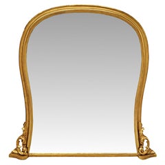 19th Century Large Archtop Waisted Shape Giltwood Overmantel Mirror
