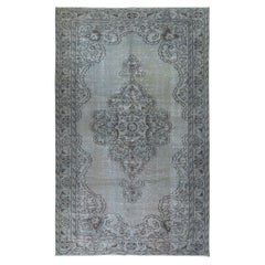Alfombra Turca Vintage de 5,7x9 pies teñida de azul para interiores modernos
