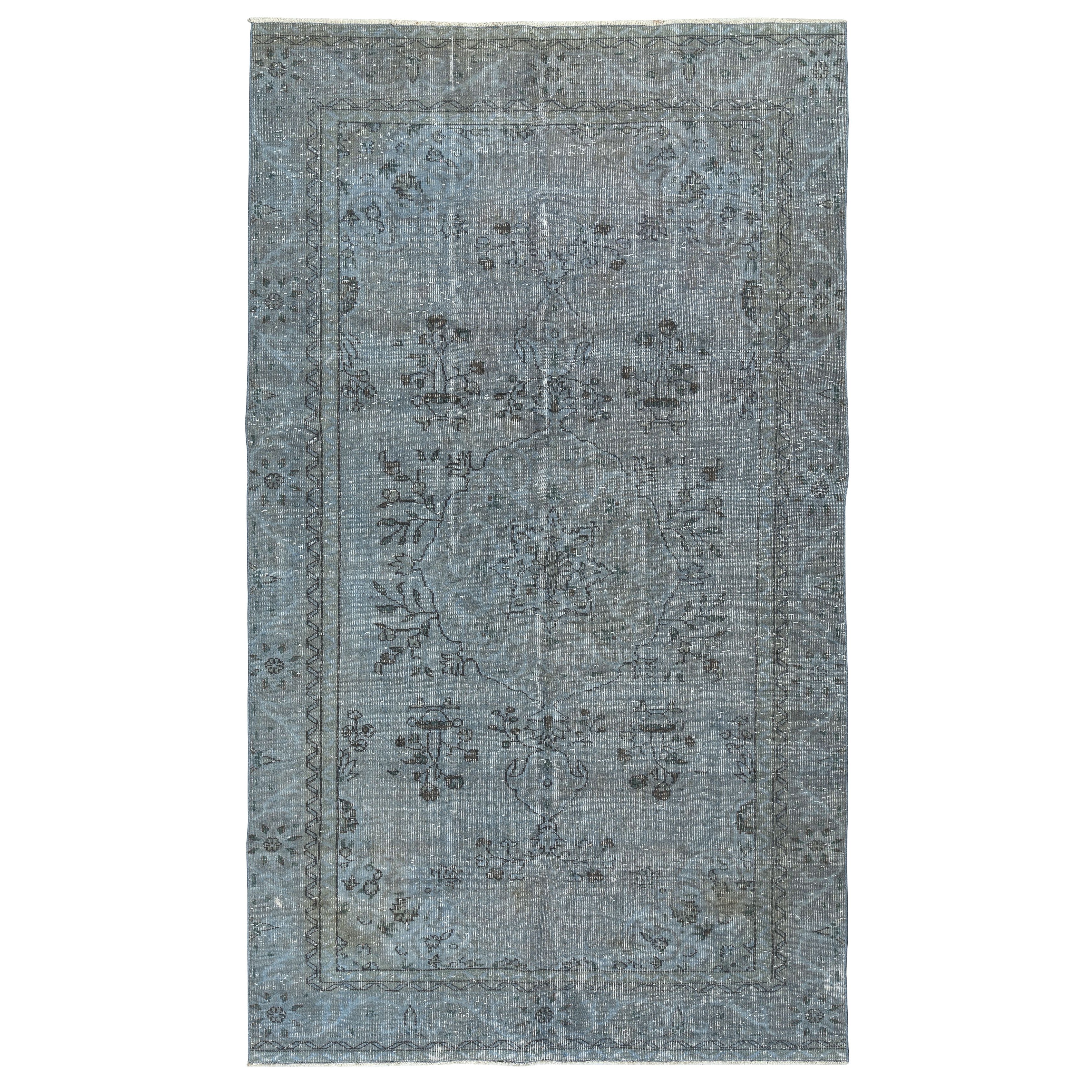 Alfombra azul para interiores contemporáneos, 5,6x9,7 pies, hecha a mano en Turquía