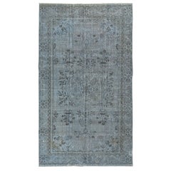Alfombra azul para interiores contemporáneos, 5,6x9,7 pies, hecha a mano en Turquía