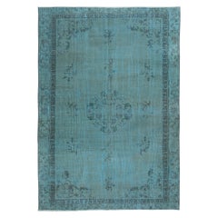 6.3x9 Ft Chinese Art Deco Design Area Rug in Teal Blue. Noué à la main en Turquie