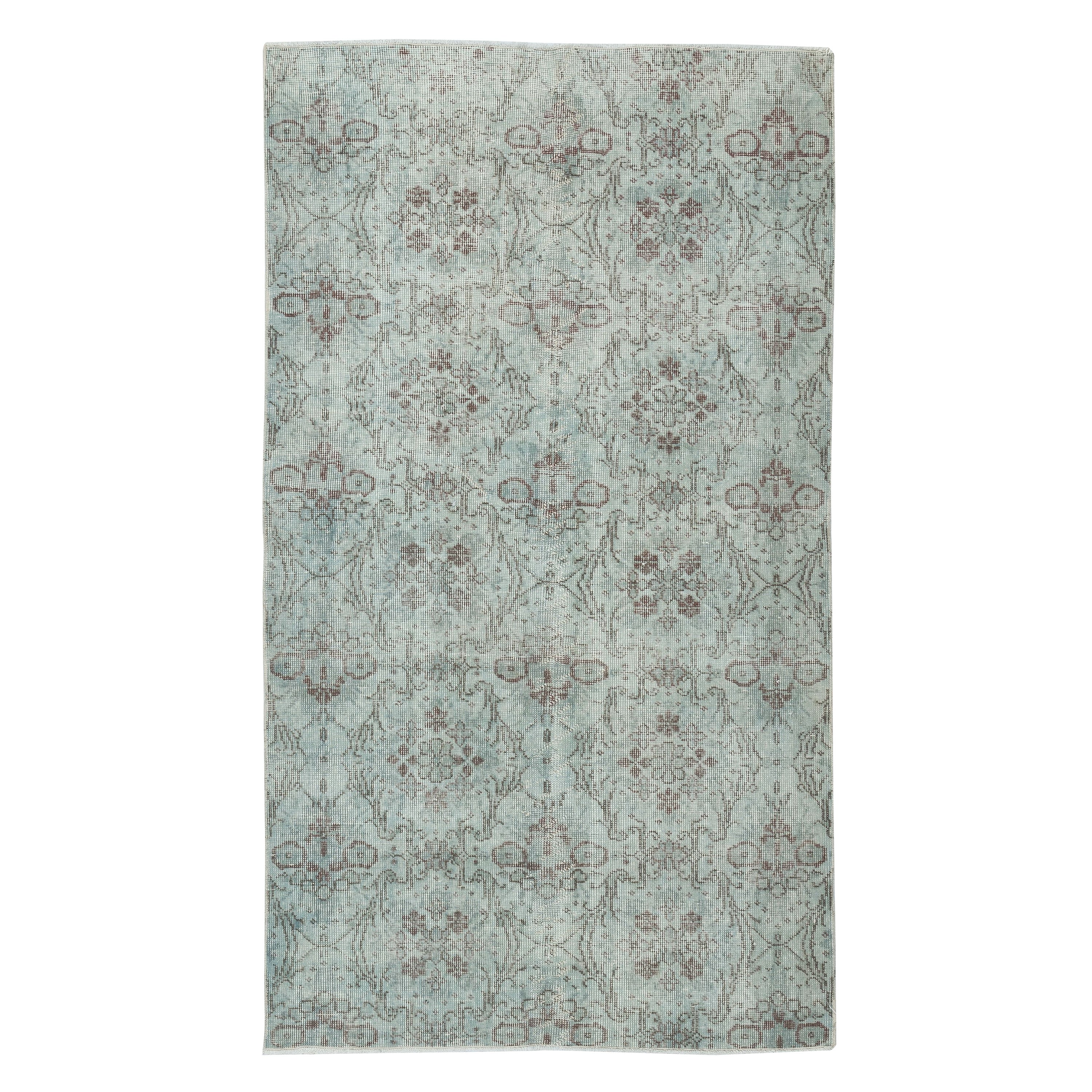 3.8x6.8 Ft Light Blue Color Handmade Turkish Wool Area Rug for Modern Interiors (Tapis de laine turque fait à la main pour les intérieurs modernes)