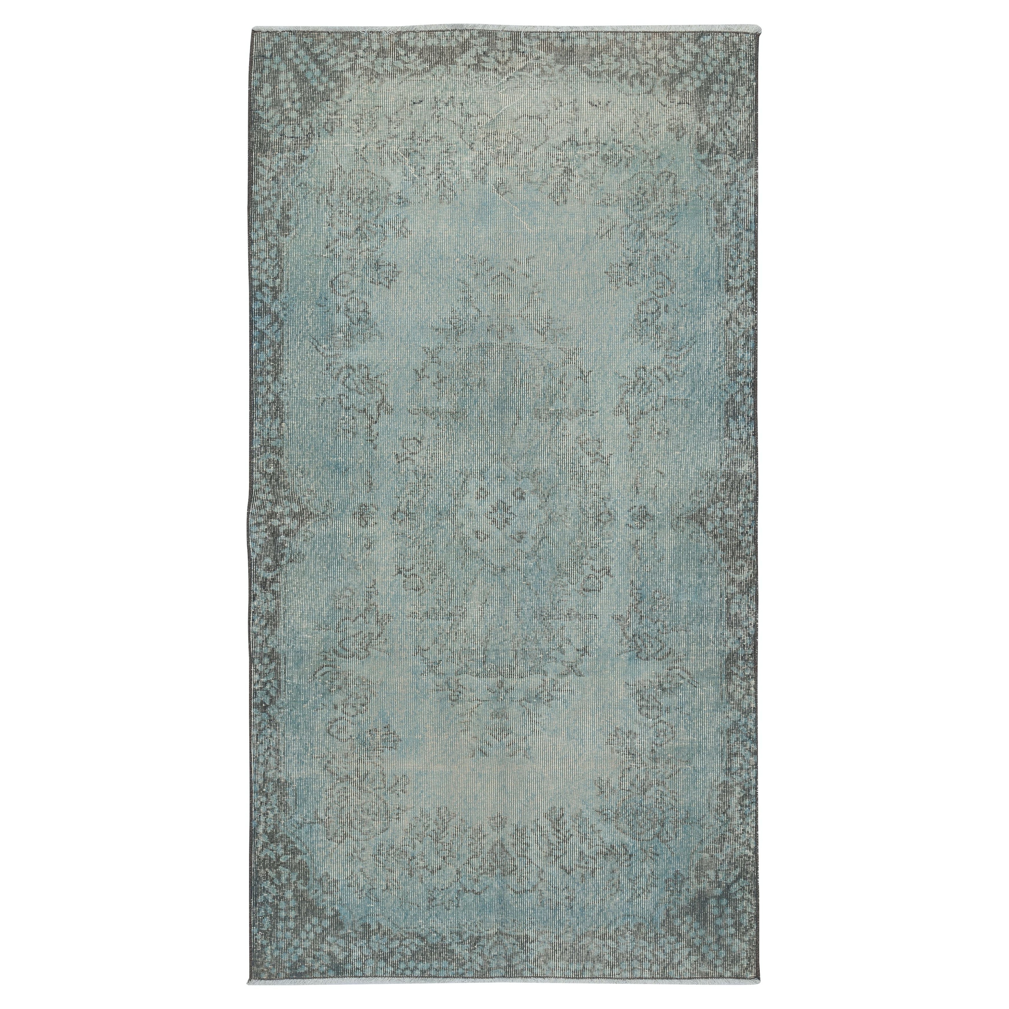 3.8x7 Ft Vintage Handmade Turkish Rug in Redyed Light Blue for Modern Interiors