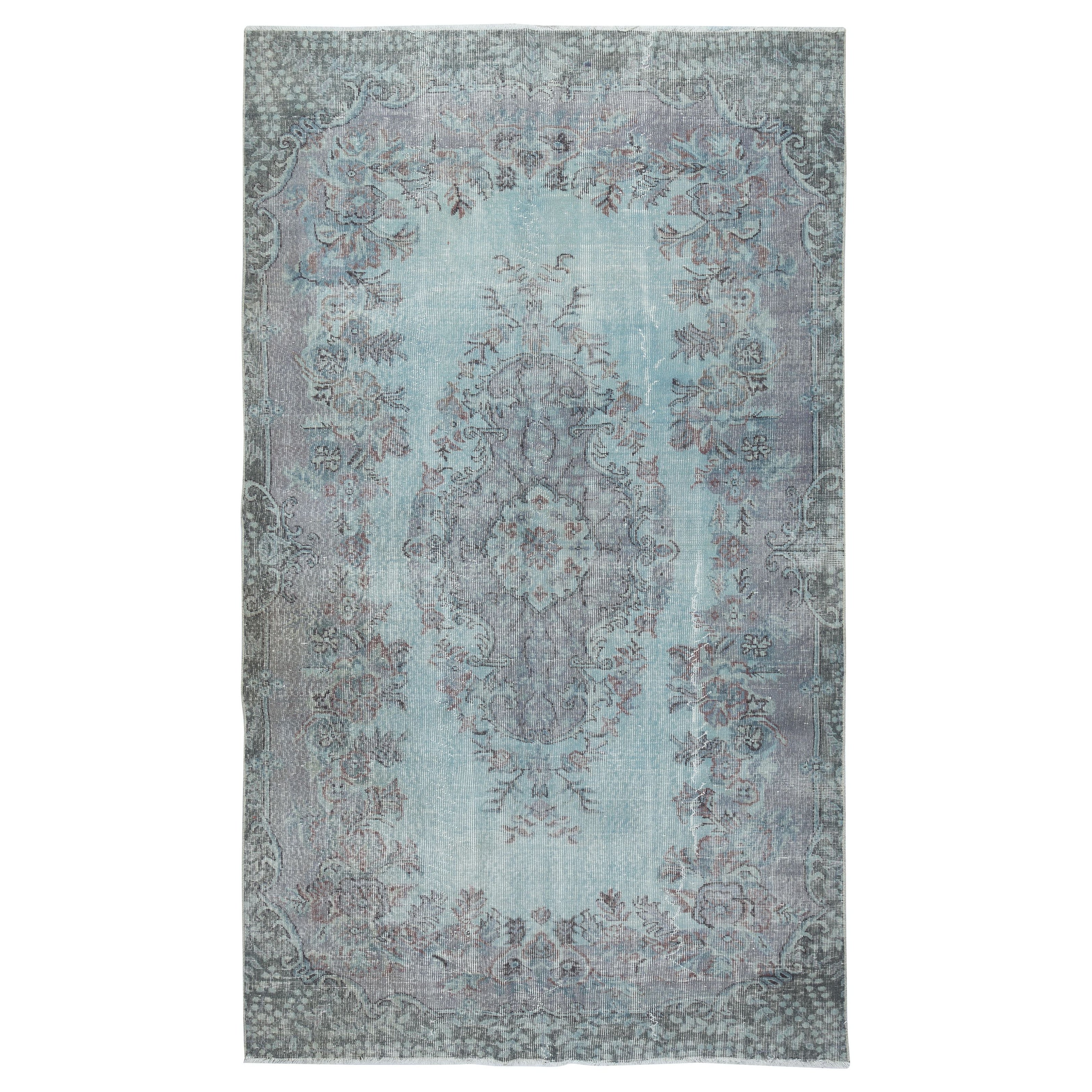 5.6x9.6 Ft Light Blue Color Handmade Turkish Wool Area Rug for Modern Interiors (Tapis de laine turque fait à la main pour les intérieurs modernes)