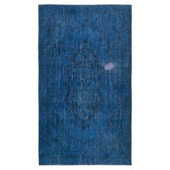 5.2x8.7 Ft Shabby Chic Vintage Handmade Turkish Area Rug Over-Dyed in Blue Color