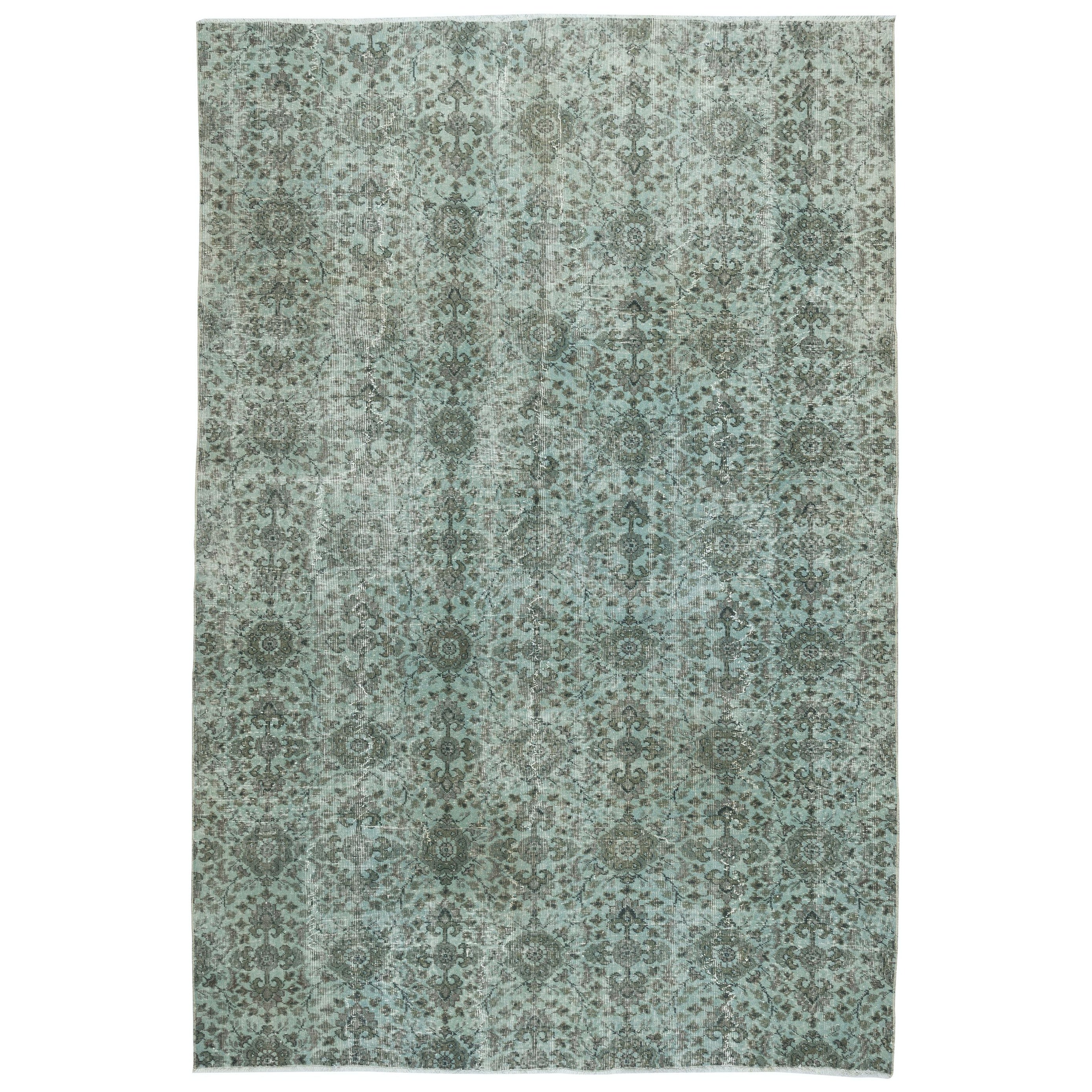 Tappeto per l'area blu chiaro in lana sovratinta 7x10,4 Ft. Tappeto grande dal design floreale moderno in vendita