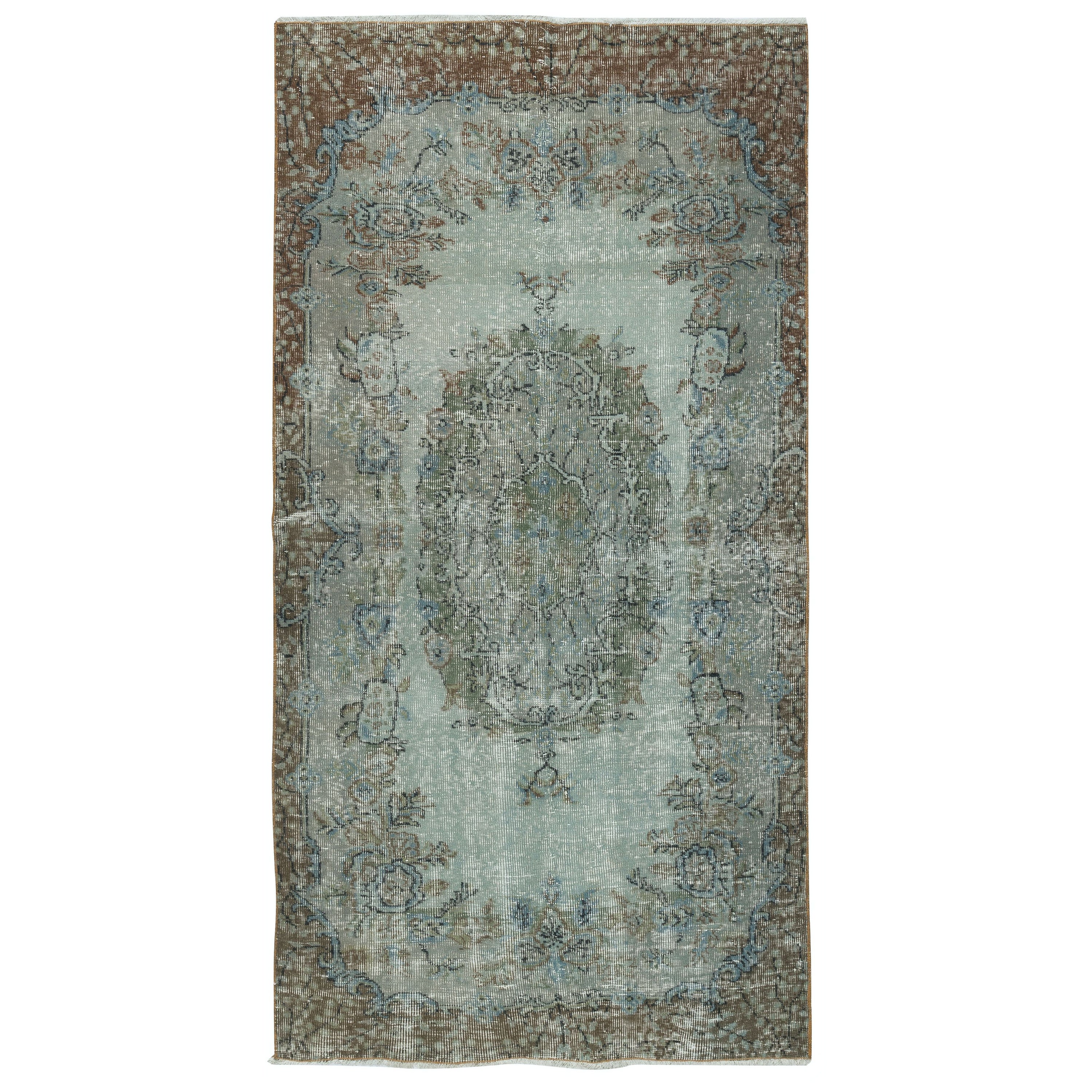 4x7.5 Ft Blue Color Modern Area Rug with Medallion Design, Handmade in Turkey