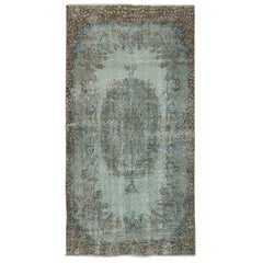 Tappeto di area moderna 4x7.5 Ft di colore blu con design a medaglione, fatto a mano in Turchia