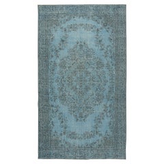 Tappeto moderno 5.2x9 Ft in colore blu, tessuto e annodato a mano in Turchia
