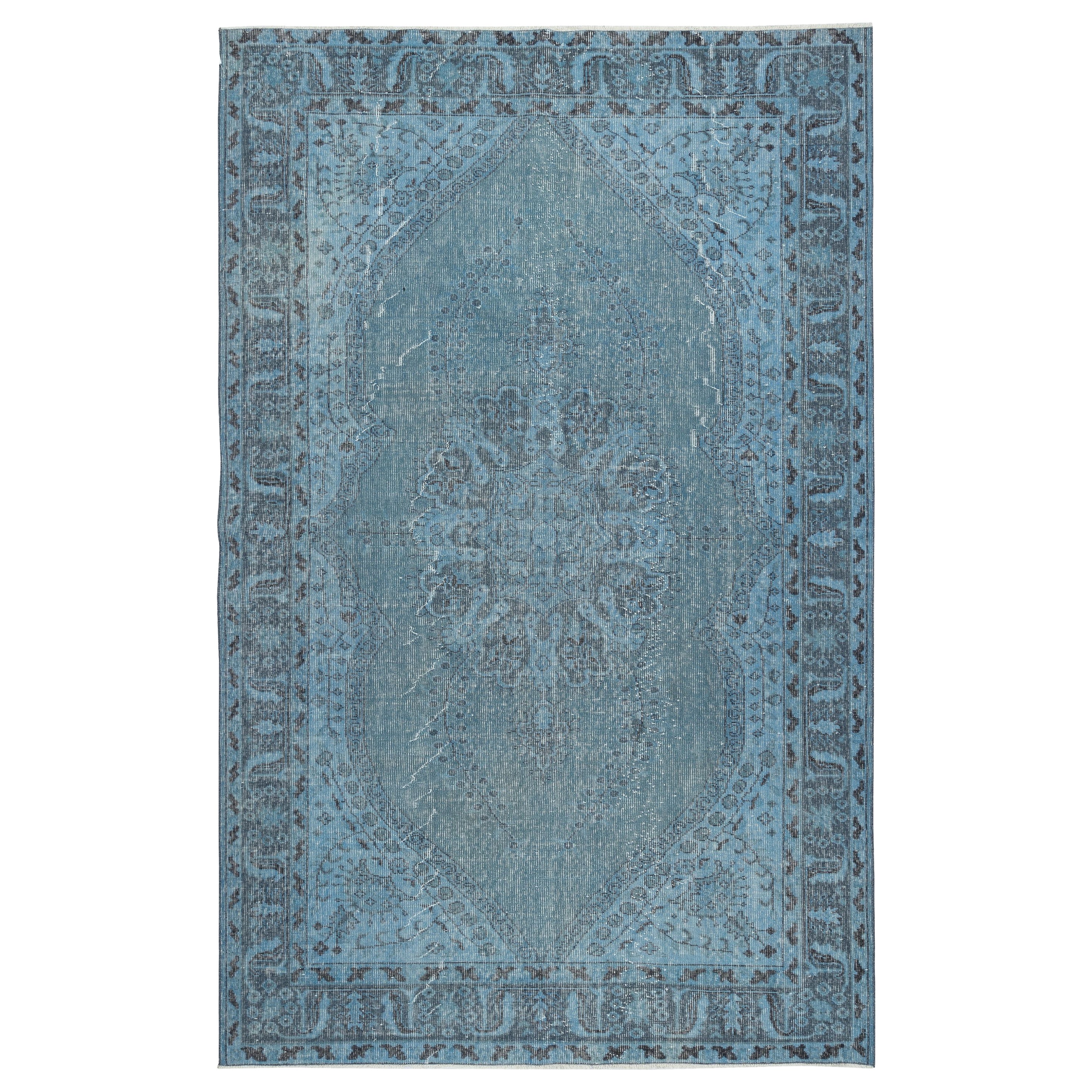 5.7x9 Ft Light Blue Color Handmade Turkish Wool Area Rug for Modern Interiors (Tapis de laine turque fait à la main pour les intérieurs modernes) en vente