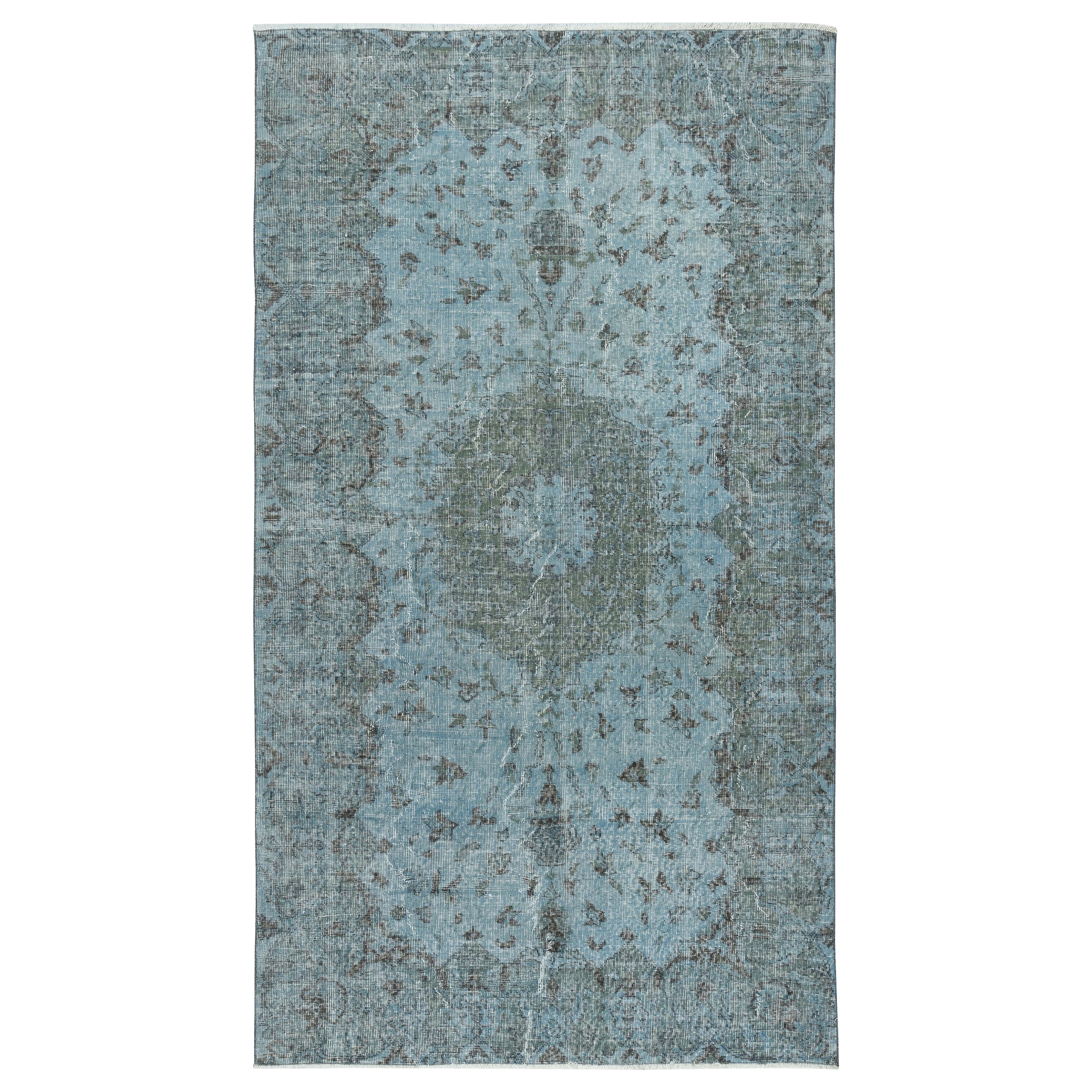 Alfombra turca vintage de 5x9,2 pies teñida de azul para interiores modernos