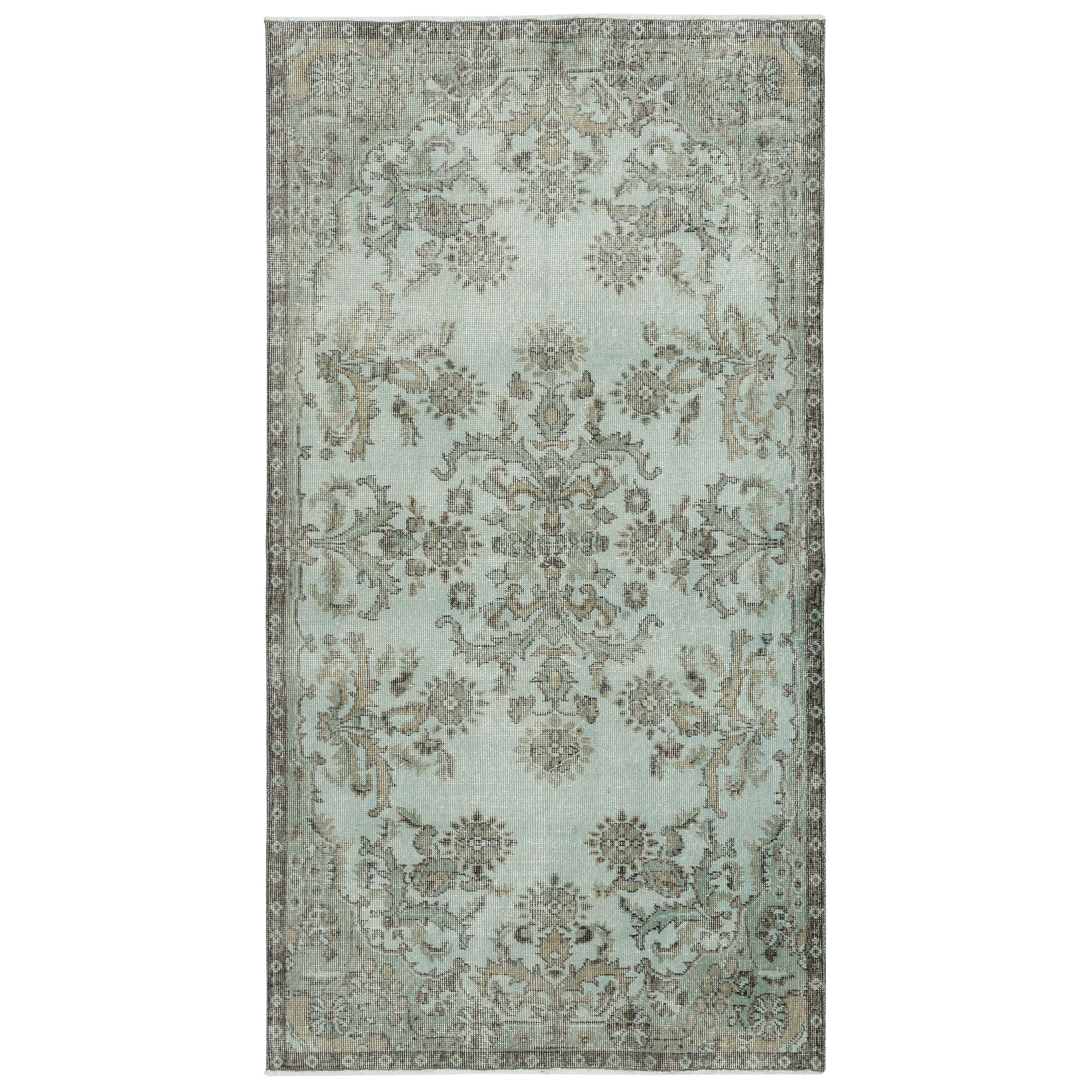 3.8x7 Ft Modern Handmade Light Blue Turkish Accent Rug with Floral Design