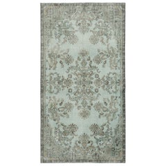 3.8x7 Ft Modern Handmade Light Blue Turkish Accent Rug with Floral Design